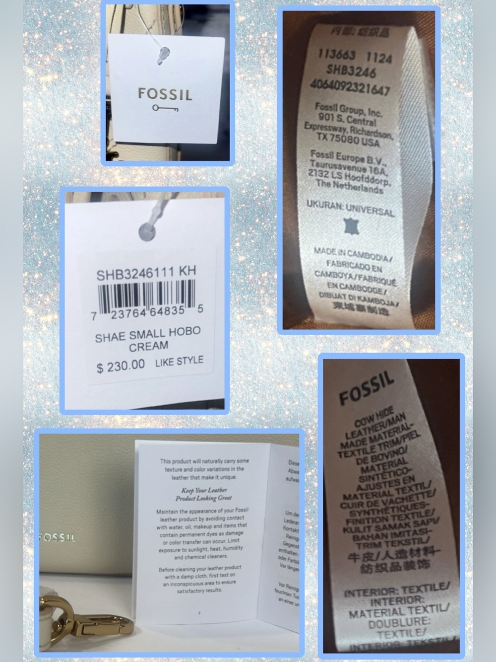 NWT Fossil Shae Leather Crescent Shoulder | Arm | Cross-Body Bag Cream - Picture 16 of 16